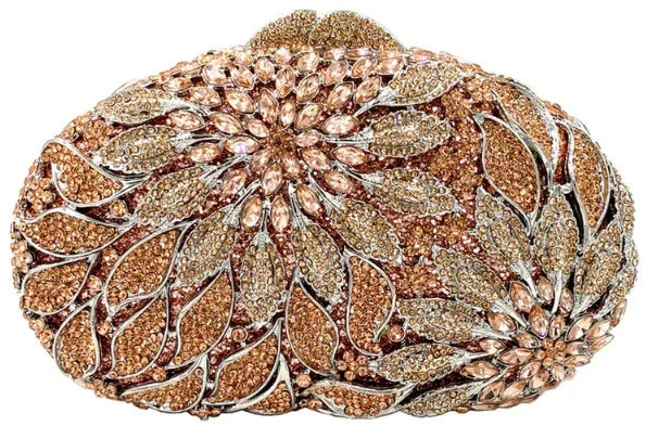 Gold Crystal Leaf Evening Clutch Bag