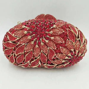 Gold Crystal Leaf Evening Clutch Bag