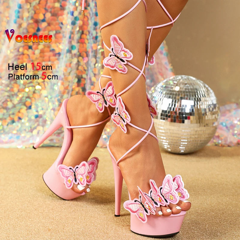 Butterfly Lace-Up Platform Heels 15CM