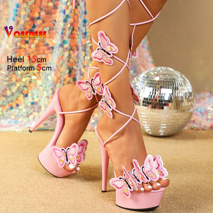 Butterfly Lace-Up Platform Heels 15CM