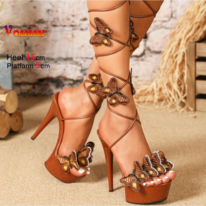 Butterfly Lace-Up Platform Heels 15CM