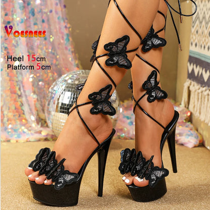 Butterfly Lace-Up Platform Heels 15CM