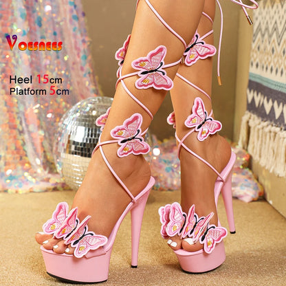 Butterfly Lace-Up Platform Heels 15CM