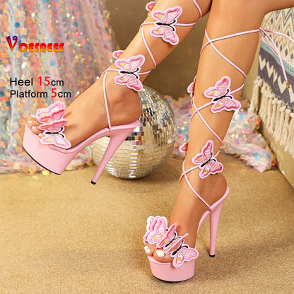 Butterfly Lace-Up Platform Heels 15CM
