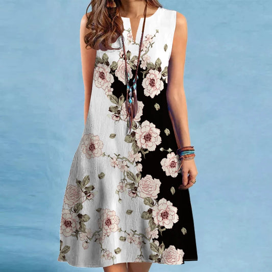 2025 Women's V-Neck Sleeveless Printed Dress