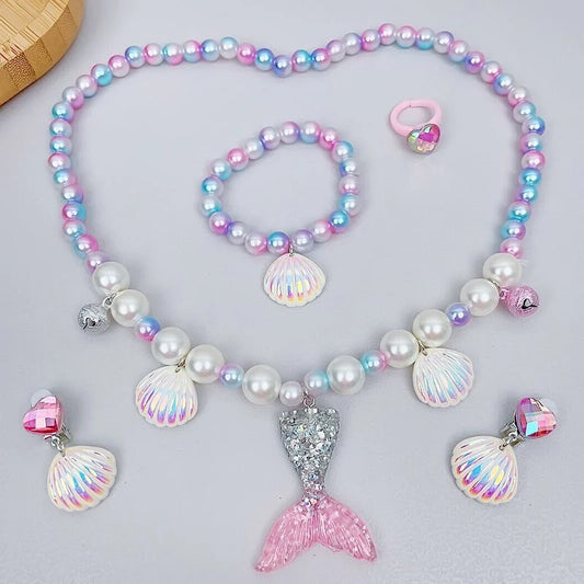 2/5PCS Girls Mermaid Jewelry Set – Necklace, Bracelet, Ring & Earrings