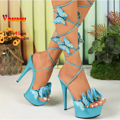 Butterfly Lace-Up Platform Heels 15CM